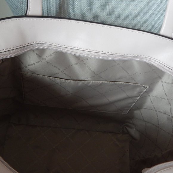 NWT $498 MICHAEL KORS CARMEN MK Monogram LARGE TZ DK PWDR BLSH Tote Shoulder BAG - Picture 10 of 11